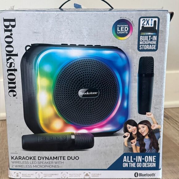 Brookstone Karaoke Dynamite Duo Wireless Led Speaker With 2 Wireless Microphones - Picture 6 of 13